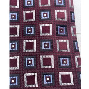 Pronto Uomo Mens Burgundy Geometric Square Silk Necktie Woven Classic Tie